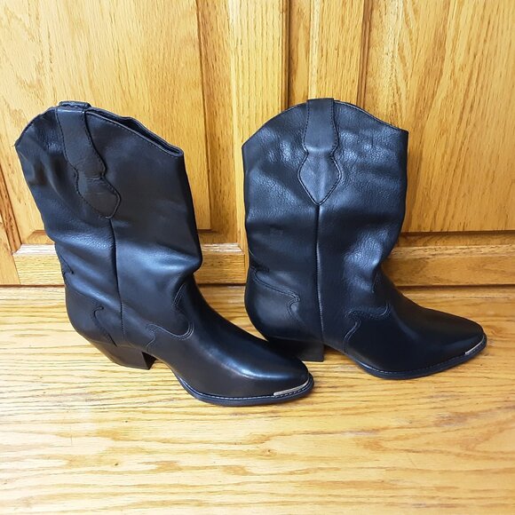 Vintage Black Western Mid-calf Boots by Codewest Size 8M Made in Brazil Cowgirl - Picture 2 of 6